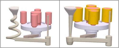 Fig. 5: O fundidor tinha dois canais disponíveis: helicoidal (esquerda) e cônico (direita). 