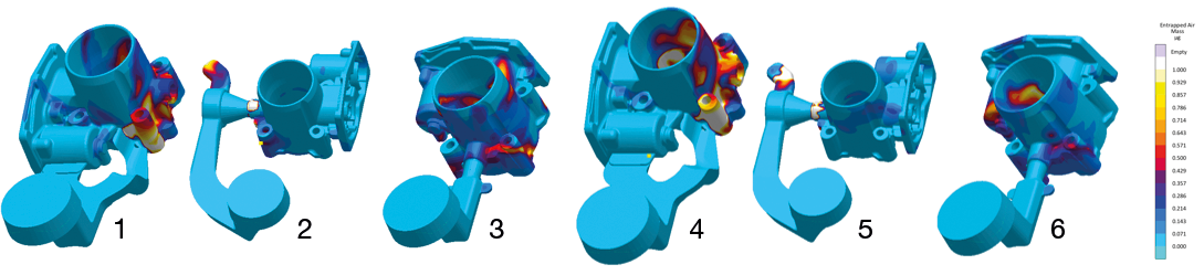 Figura 3: Resultado da pressão de ar para o layout original de bolsas (esquerda) e com ventilação adicional perto da área crítica (direita) 