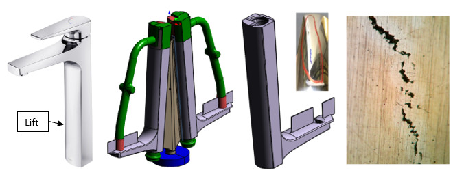 Figura 1 – Monocomando Lift, etapas do processo e defeito resultante  