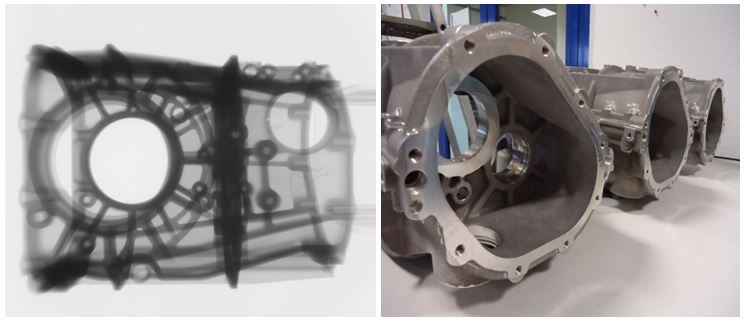 CT scan confirms robust process conditions (left), view of a casting from the prototype production (right) 